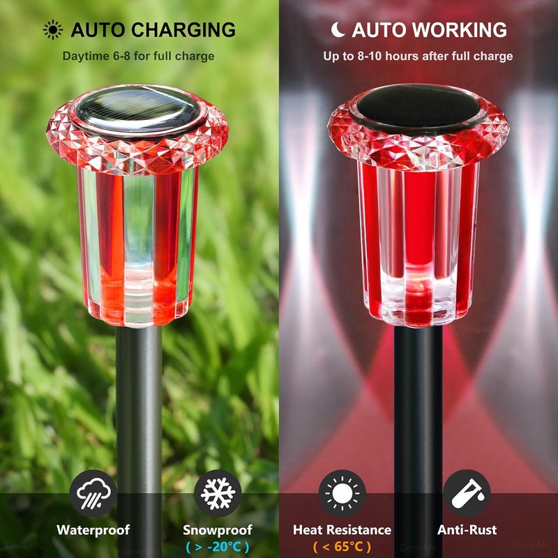DenicMic Solar Lights Outdoor 10 Pack Waterproof Red White LED Stainless Steel Stake Outside Lights for Yard Pathway Garden Driveway Walkway Landscape Path Lighting Christmas Decorations - Image 4